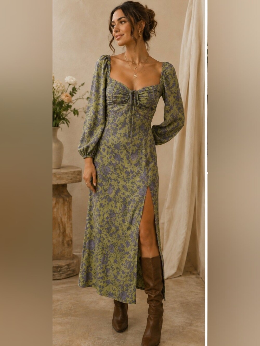 Urban Outfitters NWT Green Purple Satin Floral Fairycore Boho Midi Dress Sz SP